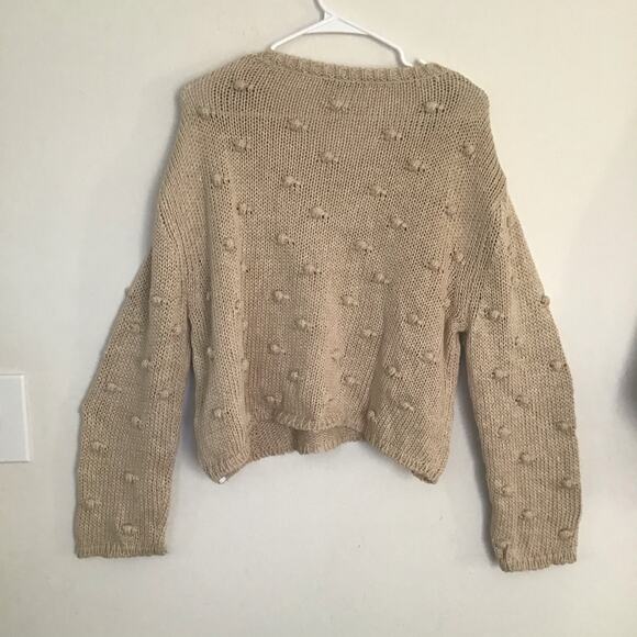 ZARA Knit Crochet Sweater Pom Pom Beige Cottagecore Sz L - Picture 6 of 8